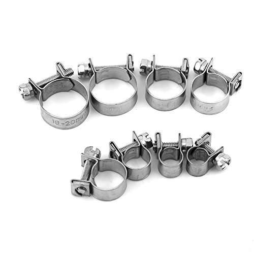 Hilitand 10pcs Pipe Hose Clamp, All Stainless Steel Mini Fuel Line Pipe Hose Clamp Clip 6mm-20mm Optional Size (6-8mm)