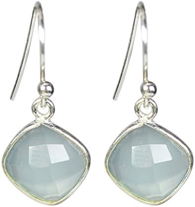 Women Earrings 2.8 cm Jewelry .925 Solid Sterling Silver Chalcedony