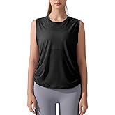 FUNSEED Workout Tank Tops Women, Summer Loose Sleeveless Breathable Athletic Shirts, Yoga Pilates Wrinkle Design Sports Tops