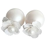 Lujuny Cute Jewelry Big Ball Alloy Shell Pearl Flower Double Side to Wear Earrings Studs with Gift Box for Women Girls, 1 Pair (Cream)