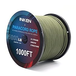 INKEN 1000 lb Paracord, Paracord Rope with 12 Inner