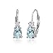 Blue Topaz Earrings for Women Teardrop Light Blue Gemstone and Round CZ Sterling Silver Leverback Earring Fashion Bridesmaids Summer Trendy