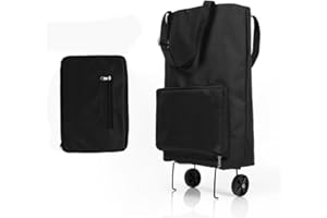 HOSDZOU Collapsible Shopping Cart,Folding Lightweight Portable Collapsible Bag with Wheels, Lightweight Waterproof Rolling, Trolley Tote Stair Climbing Cart for Traveling(Black)
