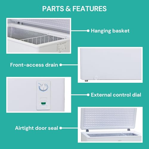 Koolatron Deep Freezer - Chest Freezer, 1 Wire Basket, Garage Ready, Meat Storage, Front Drain, Congelador For Home, Apartment, Basement, Dorm, Cottage, Manual Defrost, Stand Up, 7.0 Cubic Feet, White