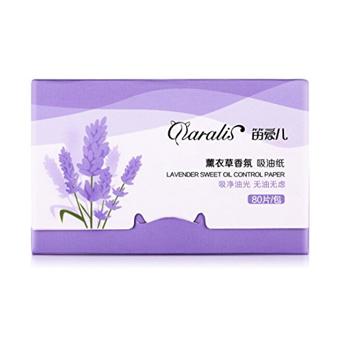 Kintaz Natural, 80 Psc Face Blotting Sheets with Natural Rice Powder Absorbs Oil and Helps Skin Stay Looking Fresh and Smooth, Compact Size for Purse or Travel (Purple)