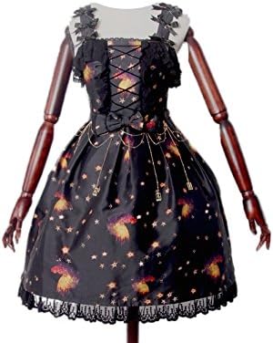 Amazon Caramel Bonbon レディース 宇宙のユニコーン ジャンパースカート Jsk ブラック ロリィタ ゴスロリ 宇宙 コスモ スカート ワンピ 原宿系 L ワンピース チュニック 通販