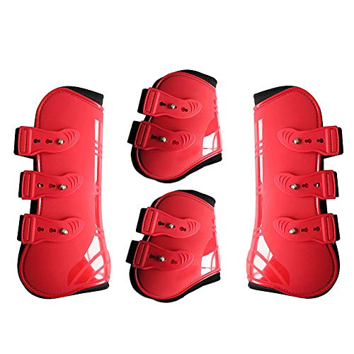 GEZICHTA 4 Pack Adjustable Front Hind Horse Leg Boots Protection Wraps, PU Shell Shockproof Horse Leg Protective Guards Protective Gear for Horse Jumping, Riding, Eventing - Thumbnail 4