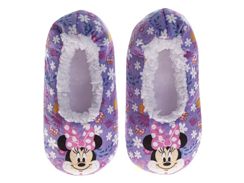 Josmo Slipper Socks for Girls - Plush Soft Cozy SlipOn Sock Slippers with Grip - Stitch Minnie Disney Princesses (Sizes: 5-10 Toddlers / 11-13 Little Kid / 1-5 Big Kids)