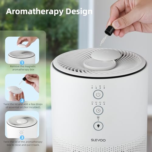 Slevoo Room Air Purifier, Eliminating 99.97% Smoke, Dust, Pollen and Odours, Hepa Filter H13 with Scented Sponge, 3 Speed Levels & Time Sleep Mode at 23 Db, White