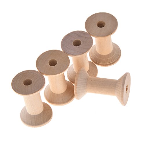 Empty Thread Bobbins Wooden Spools Unfinished Natural Color Sewing Accessories 5Pcs