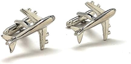 Men's Executive Cufflinks Elite Jumbo Jet Airliner Flight Pilot Aviator Silver Tone Travel Plane Aircraft Cuff Links