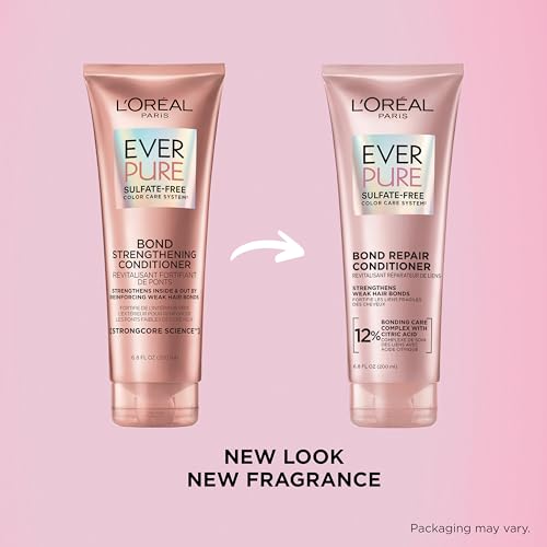 L’OREAL PARIS BONDING CONDITIONER FOR COLOR TREATED HAIR, STRENGTHEN AND REPAIRS WEAK HAIR BONDS, SULFATE FREE & VEGAN HAIR CARE, EVERPURE, 6.8 FL OZ