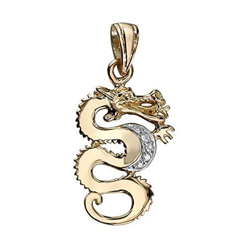 14K Yellow Gold Diamond Dragon Pendant