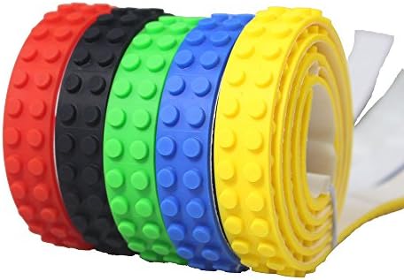 Silicone Building Blocks Tape Rolls with Adhesive Backing - 5 Rolls Compatible Construction Self-Adhesive tape Red Blue Black Green Yellow 1 Meter Each