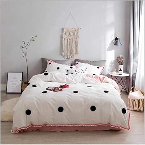 Amazon ウォッシュコットン布団カバー 3 D 刺繍掛け布団カバー 女の子寝具セット 水玉と星のパターンでタッセル布団カバー A 170x230cm 67x91inch 寝具カバーセット オンライン通販