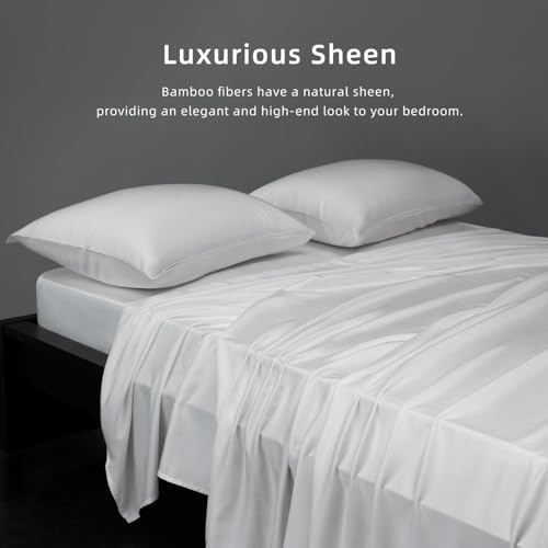 MAXICOZY KING SHEET SET, COOLING SHEETS, DEEP POCKET UP TO 16″, SOFT SHEETS KING SIZE BED SET, HOTEL LUXURY SILKY BEDDING SHEETS & PILLOWCASES, WHITE(4 PIECE)