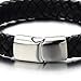 COOLSTEELANDBEYOND Wide Black Braided Leather Bracelet for Men Genuine Leather Wristband with Magnetic Box Clasp