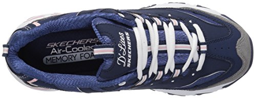 Skechers Sport Women's D'Lites Memory Foam Lace-up Sneaker,Navy/Grey/White,7.5 M US