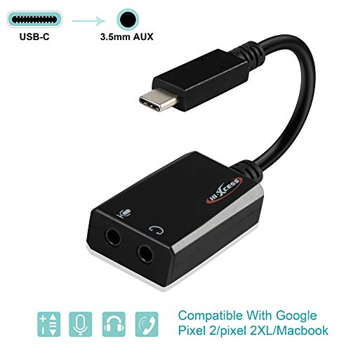 ZAMO 2 in 1 USB C Audio Adapter,Type C to 3.5mm DAC Aux Headphone Jack Cable with USB-C PD Converter for Google Pixel 2 2 XL
