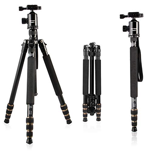 MACTREM Lightweight 66-inch Camera Tripod Detachable Monopod, 360 Degree Ball Head, 1/4 Quick Release Plate with Carrying Tripod Bag for Canon Sony Nikon DSLR Cameras- 33lbs(15kg) Load