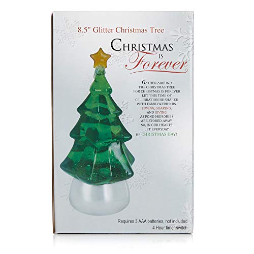 ReLive 8.5" Glitter Christmas Tree - Light Up Snow Globe Decor - Green