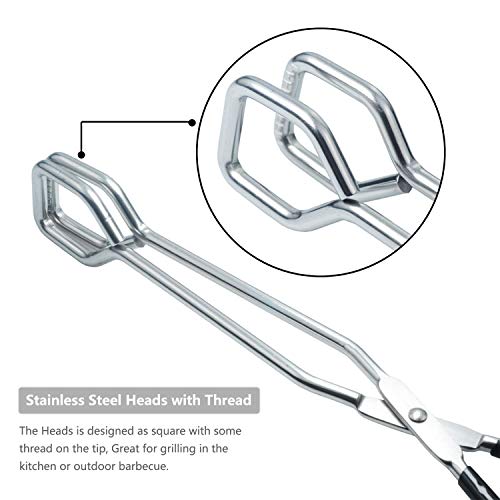 Scissor Stainless Steel Tongs with Black Handle - Scissor Cooking Tongs Set of 2-10.5 inch and 15 inch - Grilling Tongs for Kitchen Food Cooking Barbecue BBQ Grilling and Serving