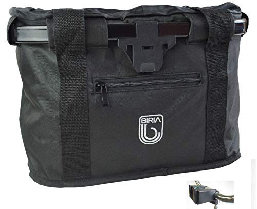 Bicycle Basket Black Aluminum and Textile with Quick Release Bracket – Dual Front Quick Release Basket, Removable, Padded Handle, Collapsible for Storage,