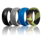 Silicone Wedding Ring For Men By DoerDo, Durable Rubber Sport Band For Active Style - 6 Rings Pack(Black, Grey, Blue, Metal Look Silver, Metal Look Golden, Camo)
