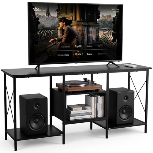 OSLIFE 120CM Muebles para TV Amplio con Cajones y Estantes Abiertos，Centro de Entretenimiento，Soporte para TV de 60/55 Pulgadas.Sala de Estar, Recámara，Estilo Industrial Moderno Vintage