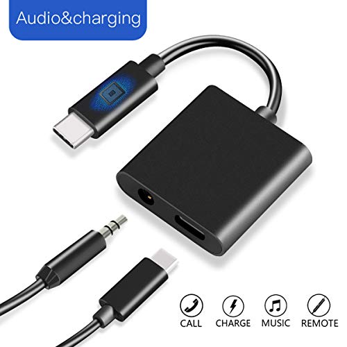 USB C to 3.5mm Audio Adapter, Type C to 3.5mm Headphone Jack Converter with Phone Call and Volume Control, USB C Adapter Headphone and Charger for Pixel 3/3 XL/2/2 XL and More Type C Devices (Black)