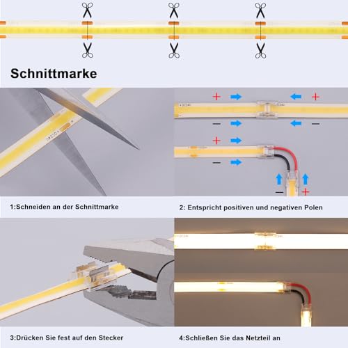 BENLUN 24 V COB LED Strip 20 m (10 m x 2), 6000 K Cool White LED Strip Outdoor Waterproof, 312LEDs/M CRI 93 Self-Adhesive Strip with Power Supply for Bedroom, Home Decoration, Kitchen