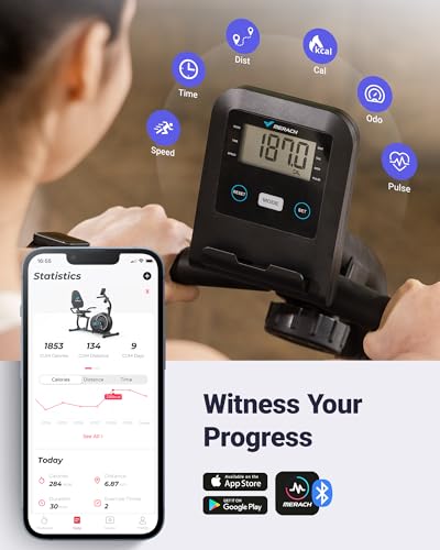 MERACH Recumbent Exercise Bike Cardio Equipment, Stationary Bike with Smart Bluetooth and Exclusive App Connectivity Stepper, LCD, Heart Rate Handle,Elliptical Cross Trainer Magnetic Recumbent Cycle