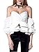 Glamaker Women's Sexy Off Shoulder Blouse Crop Tops Shirt with Ruffle Sleeves M 4/6 White
