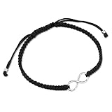 925 Sterling Silver Sideways Infinity Charm Black Polyester Adjustable Drawstring Wrap Bracelet 6-9