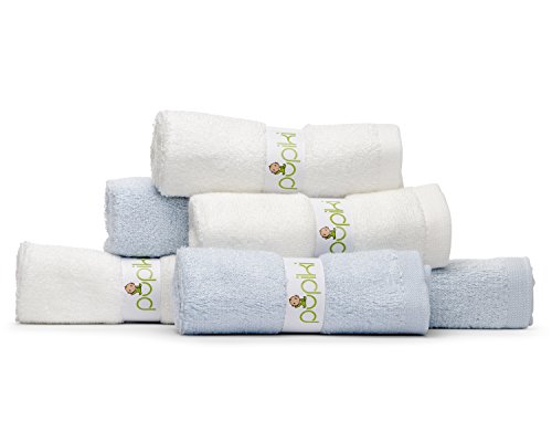 Pupiki Baby Washcloth Set: Ultra-Soft 6-Pack 100% Organic Bamboo Baby Washcloths/ Hypoallergenic, Reusable, Extra-Absorbent 10”X10” Infant Wipes for Boys & Girls/Great Baby Shower Gift / White & Blue - Thumbnail 2