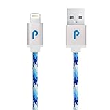 Paracable® Paracord Wrapped iPhone Lightning Cable (Glacier) | Braided Fabric Wrapped Lightning to USB Tangle Free with Aluminum Ends. Monochromatic Blue and White iPhone Charger.