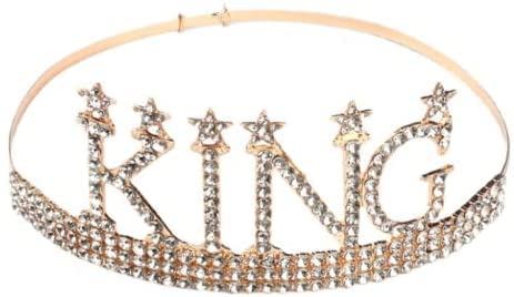 LEEMASING Rhinestones Tiara Birthday King Crown For Birthday Festival Halloween Costumes Cosplay Party Wedding Prom Pageant Homecoming, Gold