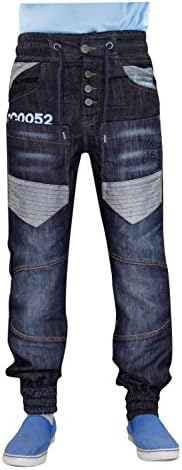 Rawcraft Mens Denim Jeans Ribbed Cuffed Straight Leg Pants Trousers