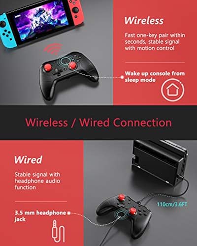 Vivefox Wireless Switch Pro Controller with Headphone Jack Switch