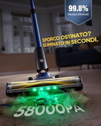 Aspirapolvere Senza Fili 58000Pa/ 50Min Aspirapolvere Lavapavimenti Potente Scopa Elettrica Senza Fili Ultraleggero,Antigroviglio,V12 Aspirapolvere Senza Sacco