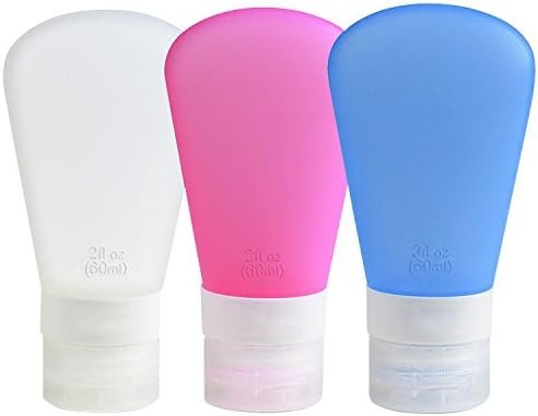 Silicone Portable Travel Bottles Containers Set 3 Pack 2 OZ for Shampoo, Conditioner, Lotion, Toiletries