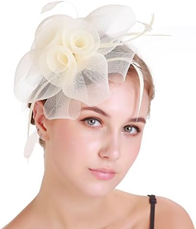 Fascinator Headband Cocktail Kentucky Derby Feather Headwear Bridal Headpiece (Ivory)
