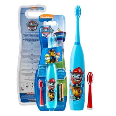 Lorenay LN-1115 - Electric Toothbrush with Two Heads and Battery, Paw Patrol Print, Transparent