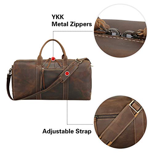 Men's Full Grain Leather Travel Duffle Weekender Overnight Luggage Bag