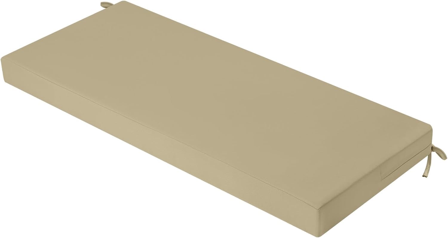 PRIMEPATIO Outdoor Garden Bench Cushion, Patio Garden Furniture 2 Seater Waterproof Long Chair Cushion, Porch Swing with Ties, Window Seat Sofa Replacement Pad, Khaki