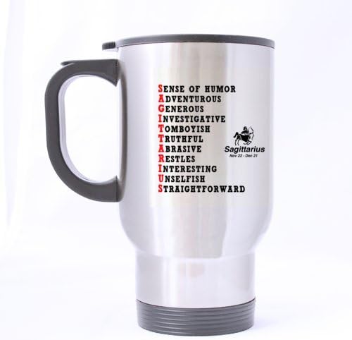 Cool Constellation Series " Initial Of Words Create Sagittarius " Stainless Steel Travel Coffee/Tea Mugs Sliver 14 Ounce - Best Gifts For Christmas,New Years,Birthday,Festival And Yourself