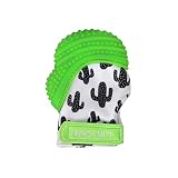 Malarkey Kids Munch Mitt Teething Mitten - The Original Mom-Invented Silicone Teether Mitten with Travel Bag - Ideal Teething Toys for Baby Shower Gift - Green Cactus