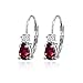 Ruby Earrings for Women Teardrop Synthetic Red Gemstone and Round CZ Sterling Silver Leverback Earring Fashion Bridesmaids Summer Trendy