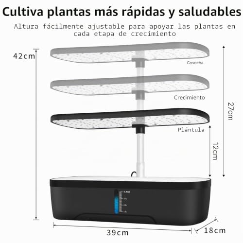 TECKZOON Hydroponic Germination System 52 Holes, Full Spectrum LED Lamp 24 W, 4 L Tank with Automatic Timer and Smart Watering for Flowers, Vegetables and Seedlings