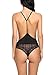 Sweetnight Women Cotton Lace Babydoll Lingerie Sexy Tight Bodysuit One Piece. (S, Black)